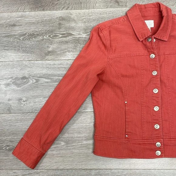 Christopher & Banks Stretch Denim Jean Jacket Salmon Orange S - Picture 6 of 14